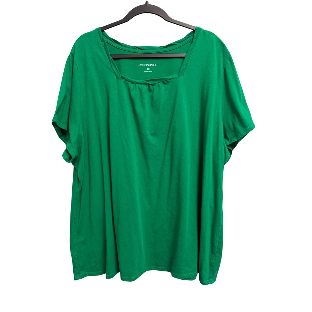 Fashion Bug Women Green Square Neck Short Sleeve Knit Top 4X Plus Size Staple